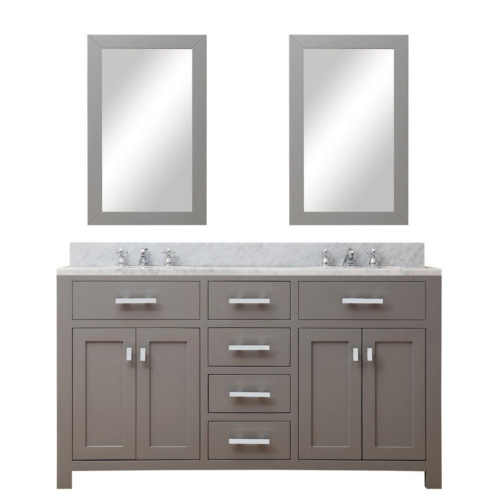 Madison 60" Cashmere Grey Double Sink Vanity With 2 Framed Mirrors And Faucets Vanity Water Creation 