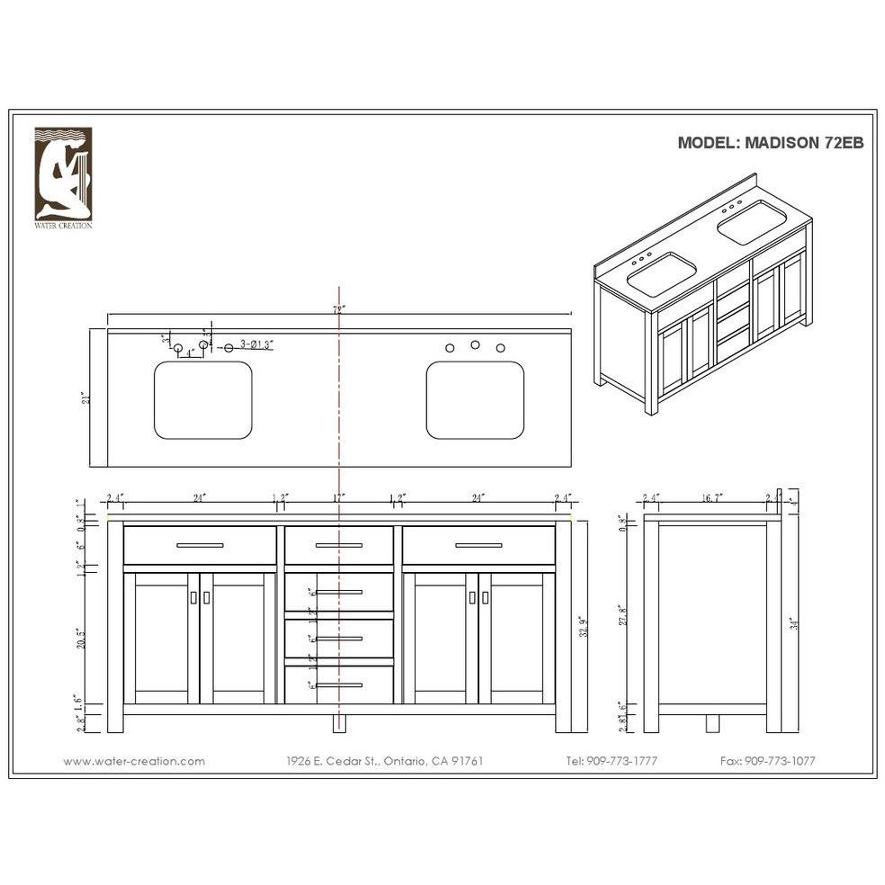 Madison 72" Espresso Double Sink Bathroom Vanity With Large Framed Mirror Vanity Water Creation 