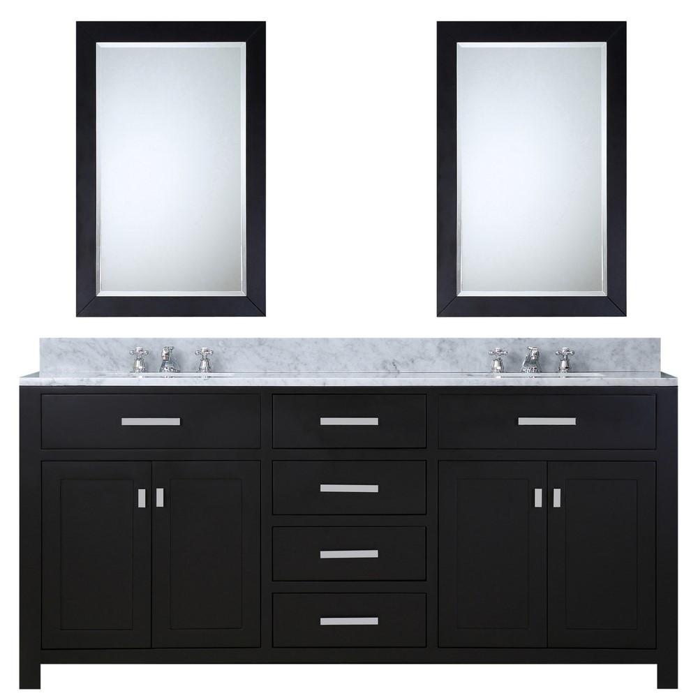 Madison 72" Espresso Double Sink Vanity With 2 Framed Mirrors And Faucets Vanity Water Creation 