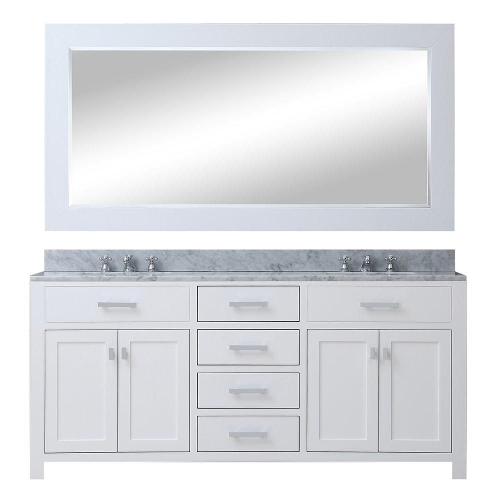 Madison 72" Solid White Double Sink Bathroom Vanity With Large Framed Mirror Vanity Water Creation 