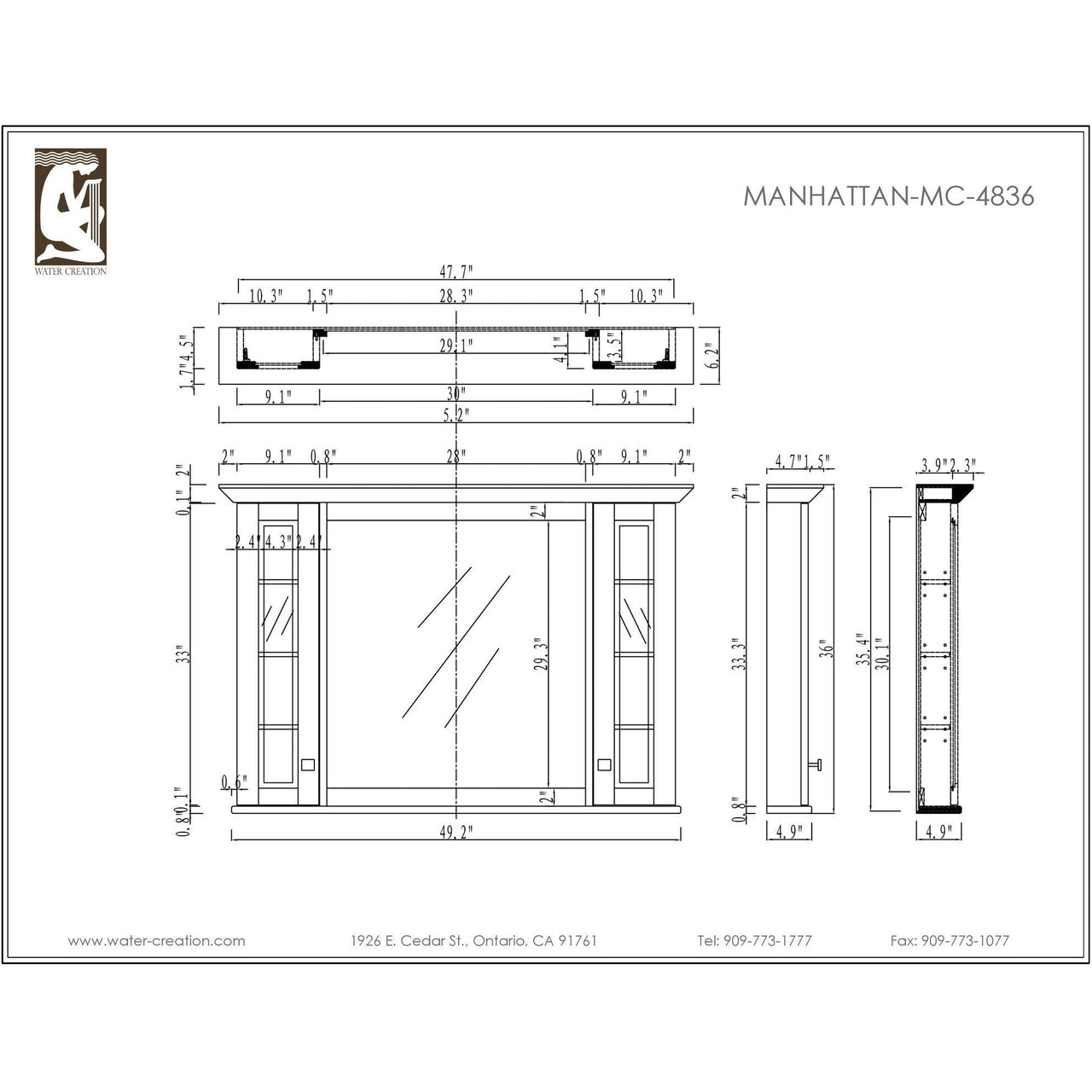 Manhattan 48" Dark Espresso Single Sink Vanity And Manhattan Medicine Cabinet Vanity Water Creation 