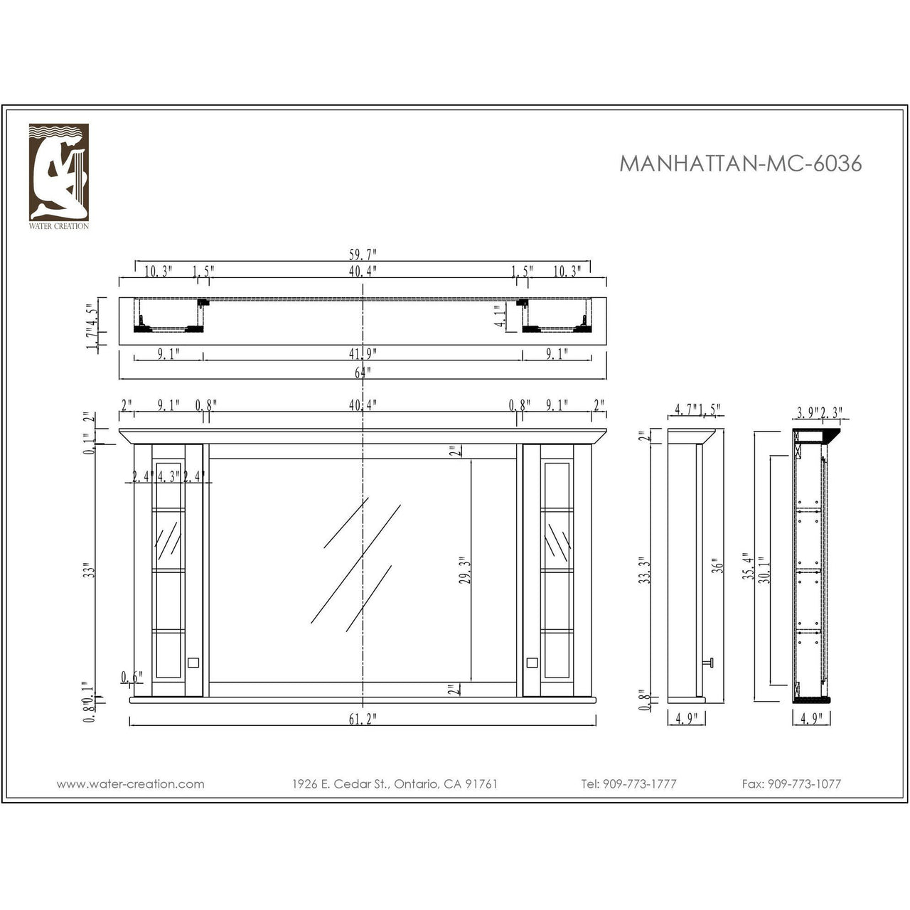 Manhattan 60" Dark Espresso Double Sink And Manhattan-MC-6036 Medicine Cabinet Vanity Water Creation 