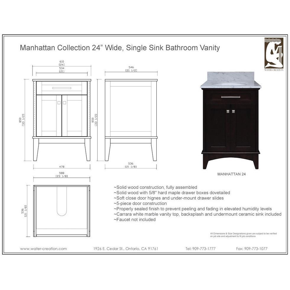 Manhattan 24" Dark Espresso Single Sink Bathroom Vanity Only Vanity Water Creation 