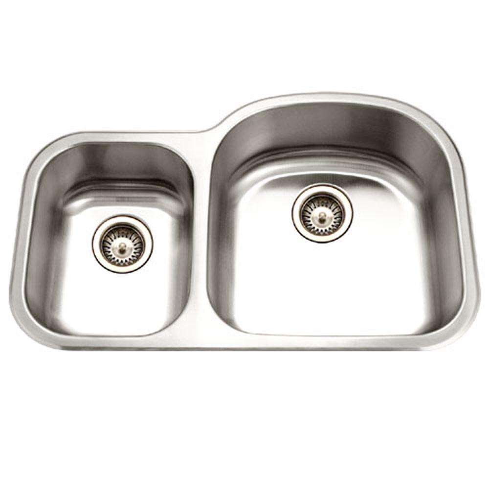 Houzer Medallion Designer Series Undermount Stainless Steel 70/30 Double Bowl Kitchen Sink, Small Bowl Left Kitchen Sink - Undermount Houzer 