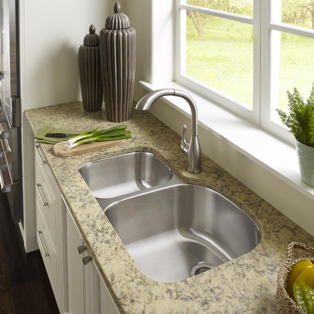 Houzer Medallion Designer Series Undermount Stainless Steel 70/30 Double Bowl Kitchen Sink, Small Bowl Left Kitchen Sink - Undermount Houzer 