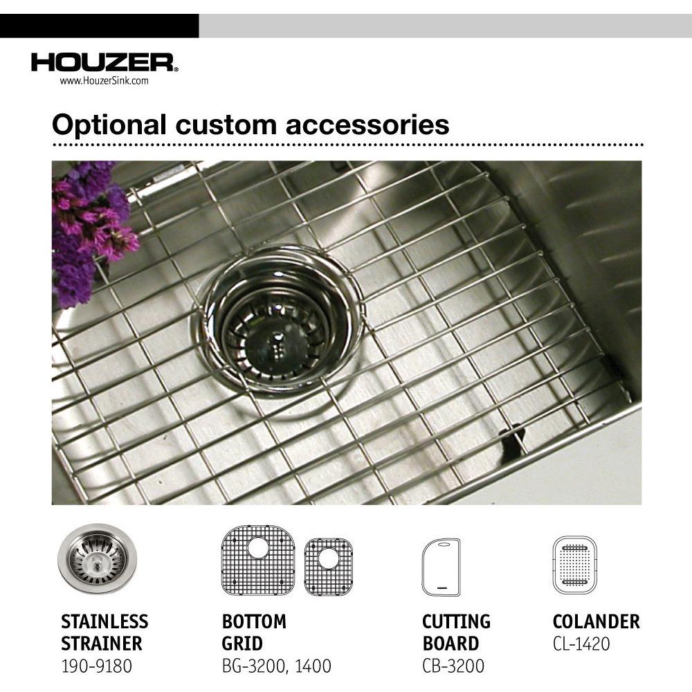 Houzer Medallion Designer Series Undermount Stainless Steel 70/30 Double Bowl Kitchen Sink, Small Bowl Left Kitchen Sink - Undermount Houzer 
