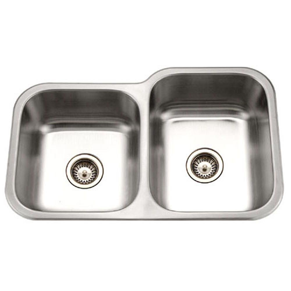 Houzer Medallion Classic Series Undermount Stainless Steel 60/40 Double Bowl Kitchen Sink, Small Bowl Left Kitchen Sink - Undermount Houzer 