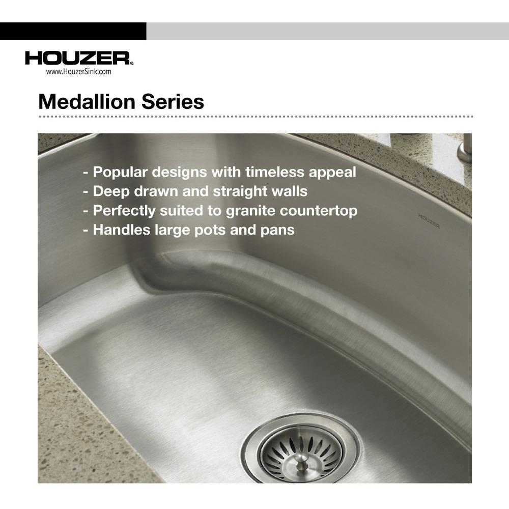 Houzer Medallion Classic Series Undermount Stainless Steel 60/40 Double Bowl Kitchen Sink, Small Bowl Right Kitchen Sink - Undermount Houzer 