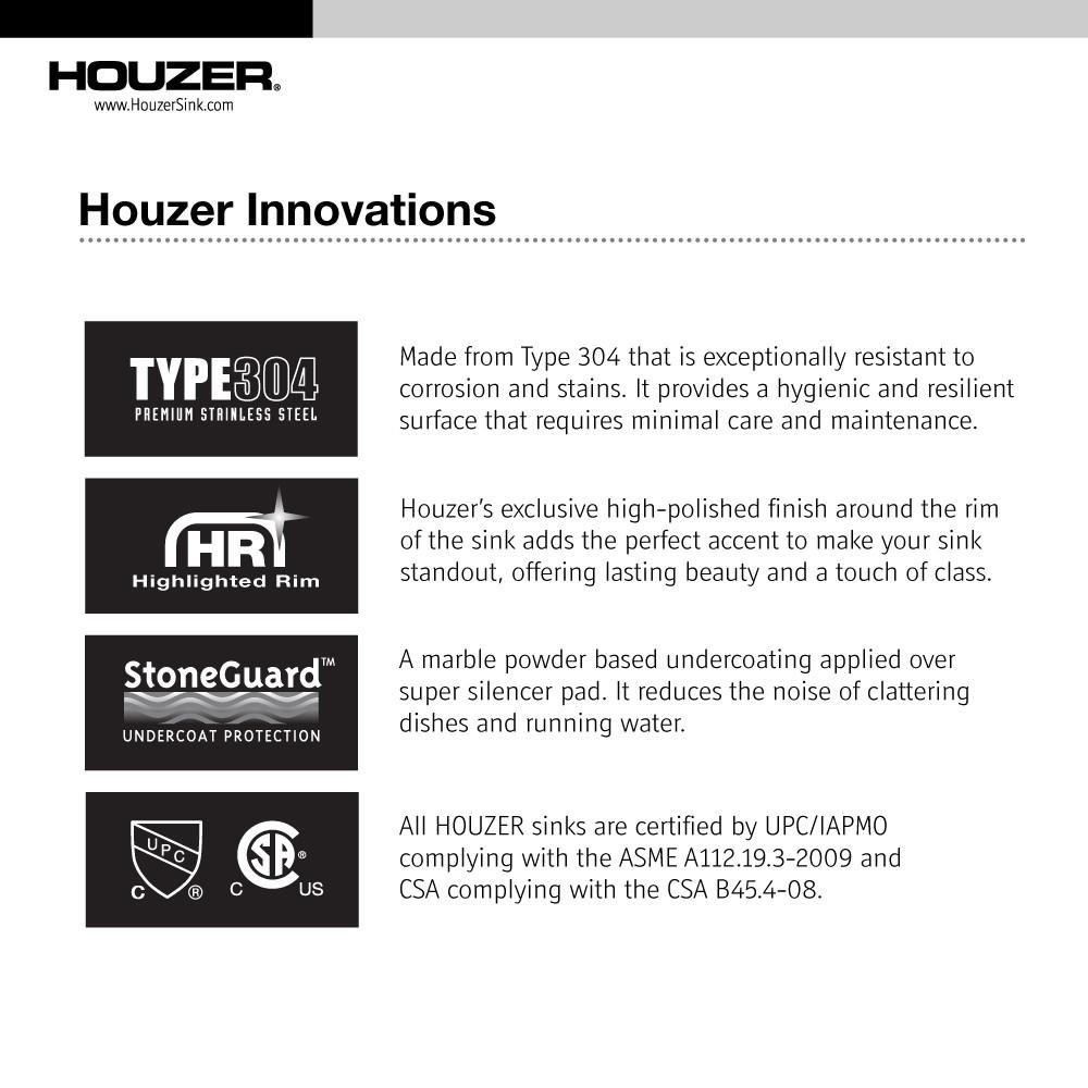 Houzer Medallion Gourmet Series Undermount Stainless Steel 50/50 Double Bowl Kitchen Sink Kitchen Sink - Undermount Houzer 