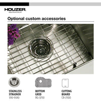 Thumbnail for Houzer Medallion Gourmet Series Undermount Stainless Steel Offset Single Bowl Kitchen Sink Kitchen Sink - Undermount Houzer 
