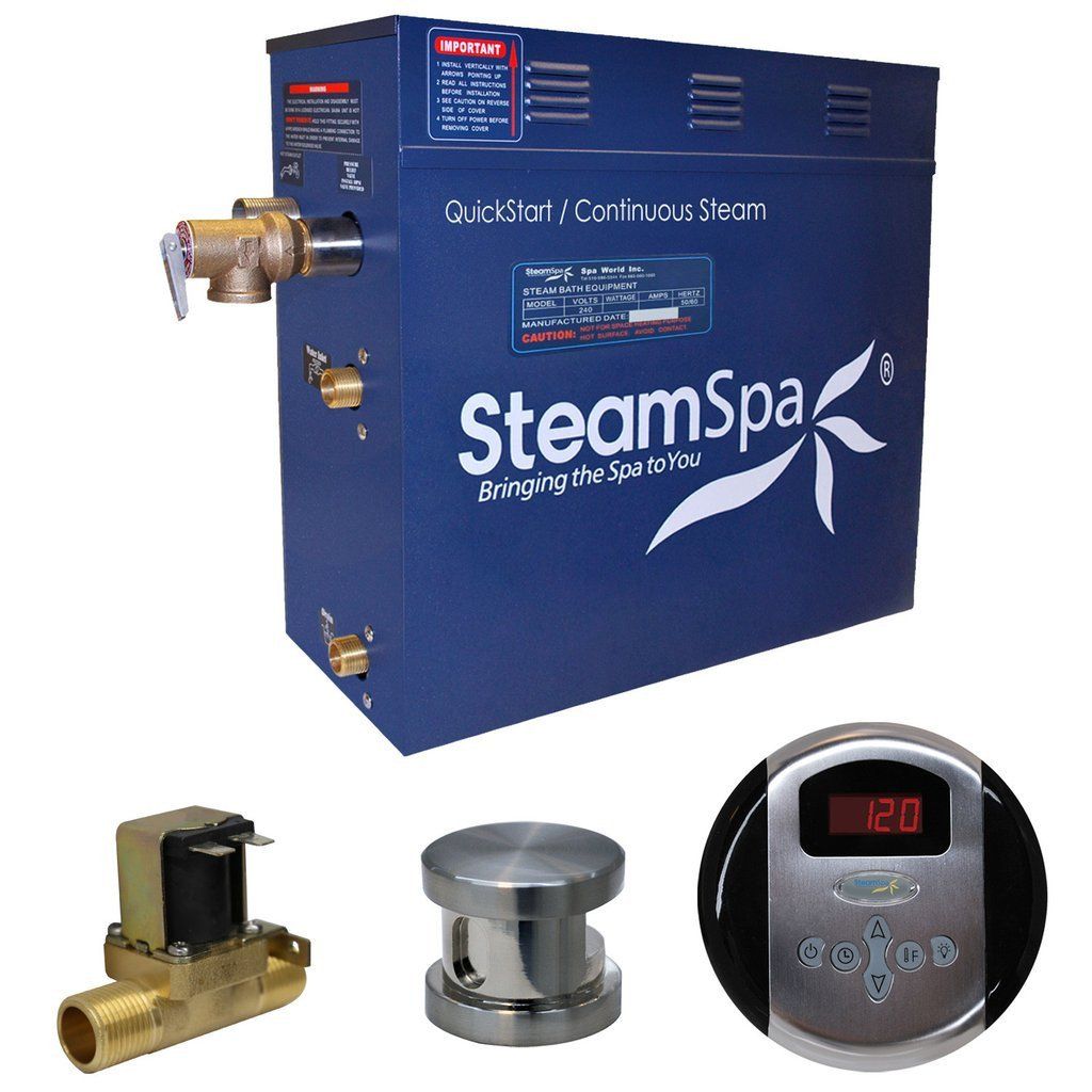 SteamSpaOasis 6 KW QuickStart Acu-Steam Bath Generator Package with Built-in Auto Drain in Brushed Nickel Steam Generators SteamSpa 