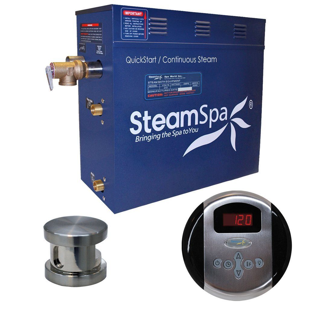 SteamSpa OA450BN Oasis 4.5 KW QuickStart Acu-Steam Bath Generator Package in Brushed Nickel Steam Generators SteamSpa 