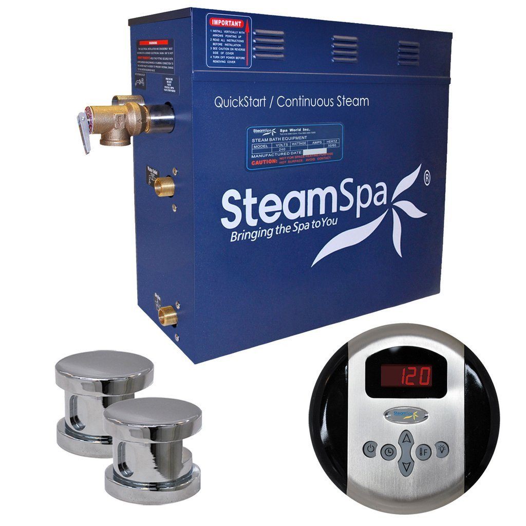 SteamSpa Oasis 10.5 KW QuickStart Acu-Steam Bath Generator Package in Polished Chrome Steam Generators SteamSpa 