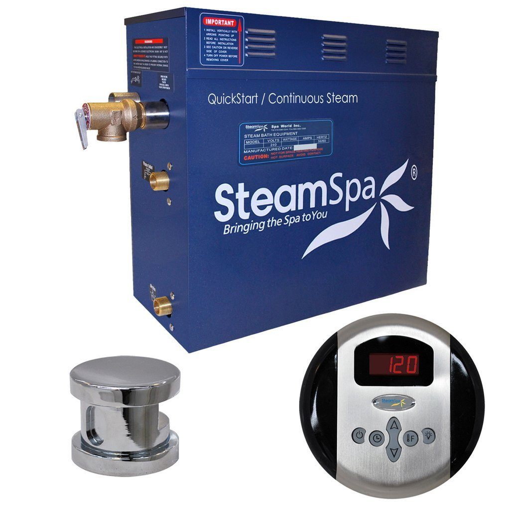 SteamSpa Oasis 7.5 KW QuickStart Acu-Steam Bath Generator Package in Polished Chrome Steam Generators SteamSpa 