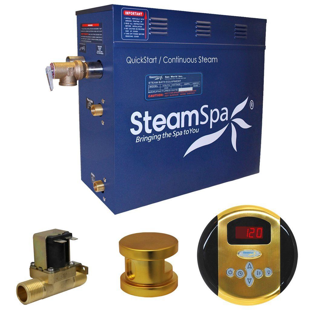 SteamSpa Oasis 9 KW QuickStart Acu-Steam Bath Generator Package with Built-in Auto Drain in Polished Gold Steam Generators SteamSpa 