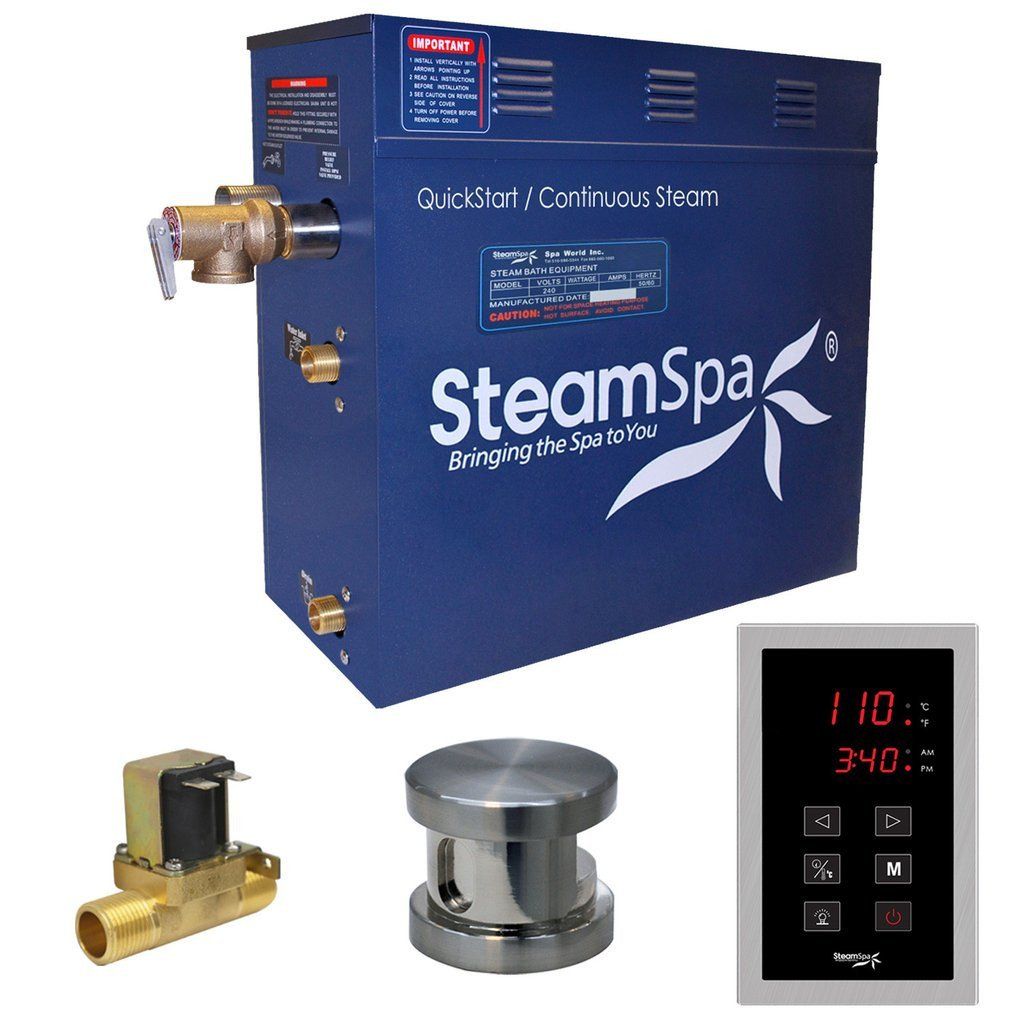 SteamSpa Oasis 6 KW QuickStart Acu-Steam Bath Generator Package with Built-in Auto Drain in Brushed Nickel Steam Generators SteamSpa 
