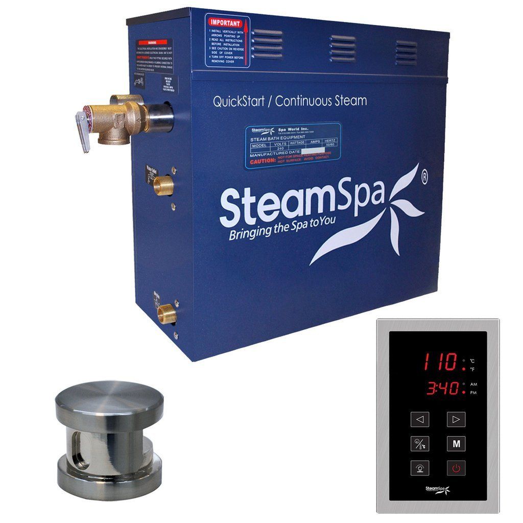 SteamSpa Oasis 9 KW QuickStart Acu-Steam Bath Generator Package in Brushed Nickel Steam Generators SteamSpa 