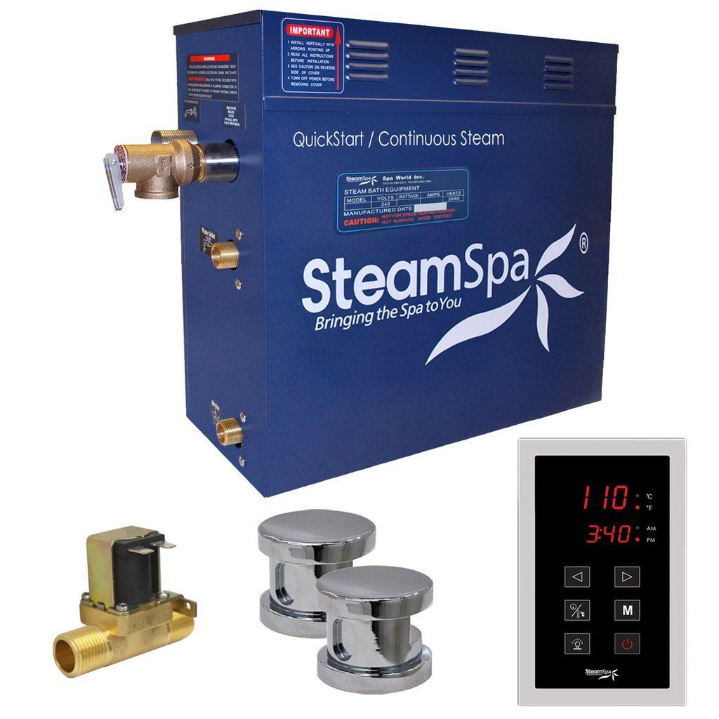 SteamSpa Oasis 12 KW QuickStart Acu-Steam Bath Generator Package with Built-in Auto Drain in Polished Chrome Steam Generators SteamSpa 