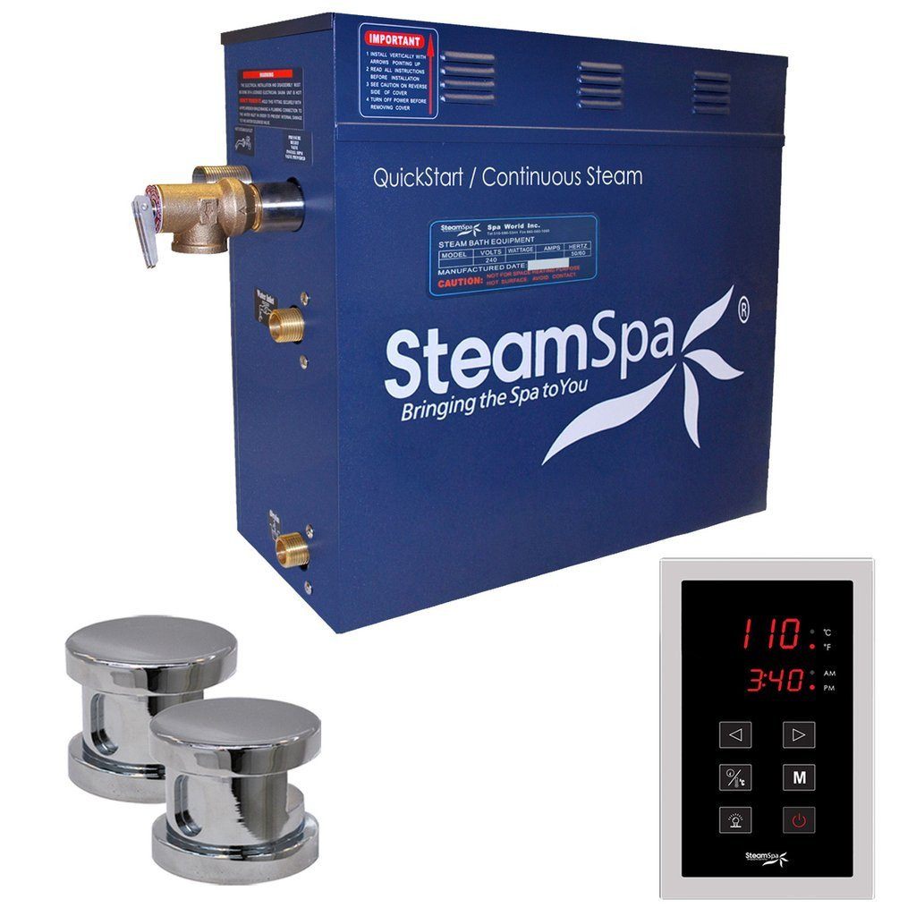 SteamSpa Oasis 12 KW QuickStart Acu-Steam Bath Generator Package in Polished Chrome Steam Generators SteamSpa 