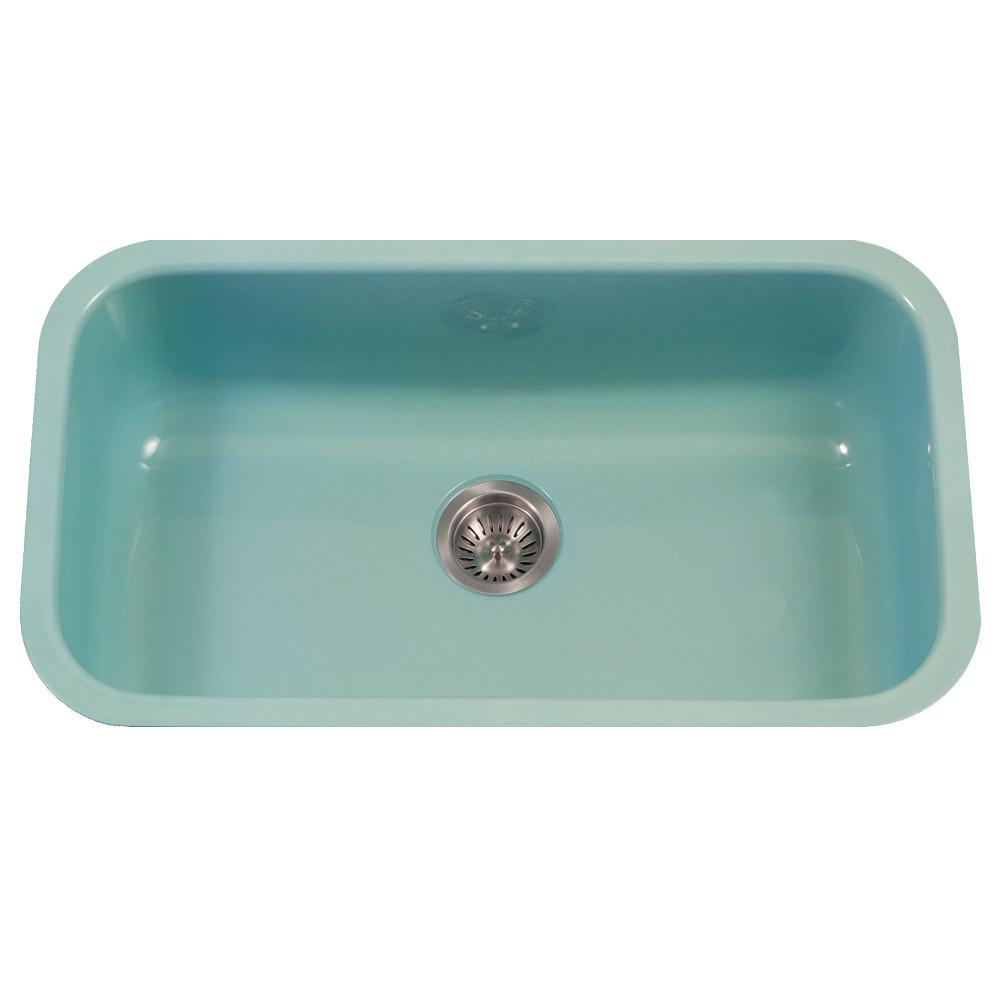Houzer MT Porcela Series Porcelain Enamel Steel Undermount Large Single Bowl Kitchen Sink, Mint Kitchen Sink - Undermount Houzer 