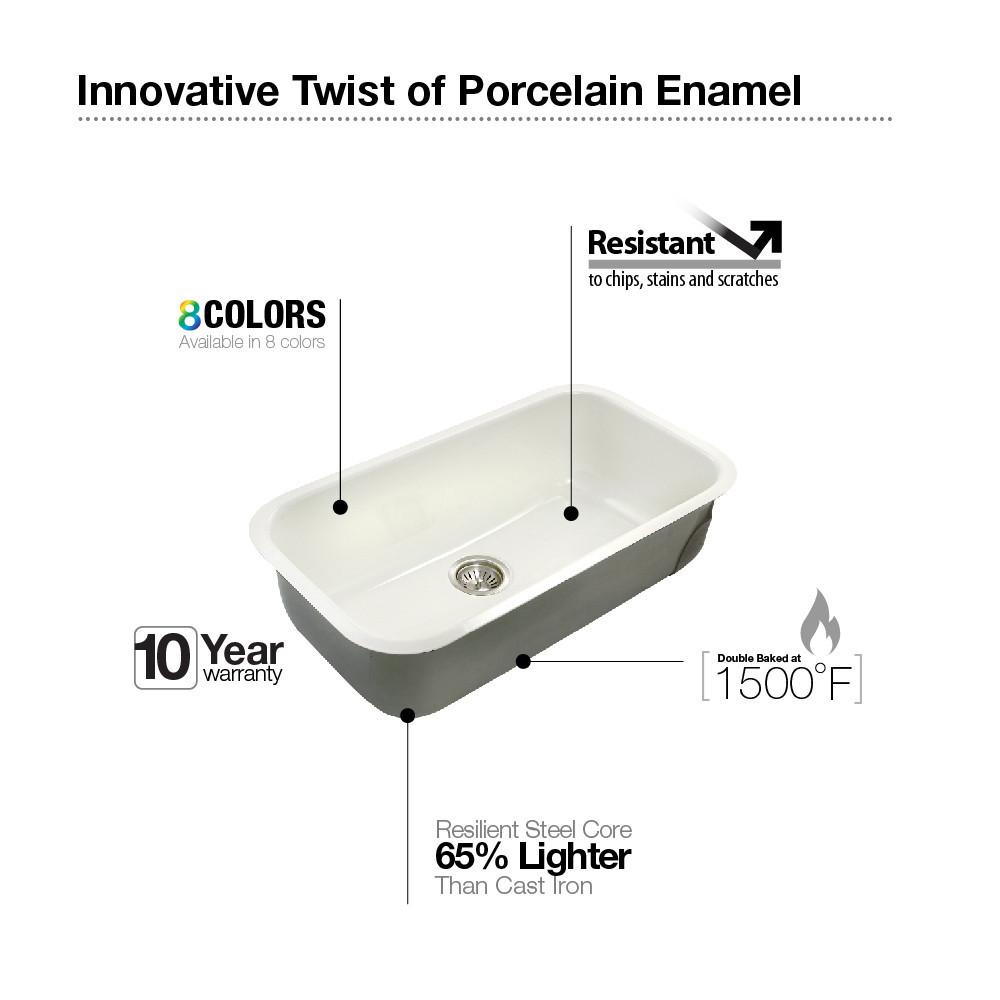 Houzer MT Porcela Series Porcelain Enamel Steel Undermount Large Single Bowl Kitchen Sink, Mint Kitchen Sink - Undermount Houzer 