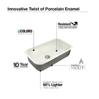 Thumbnail for Houzer MT Porcela Series Porcelain Enamel Steel Undermount Large Single Bowl Kitchen Sink, Mint Kitchen Sink - Undermount Houzer 