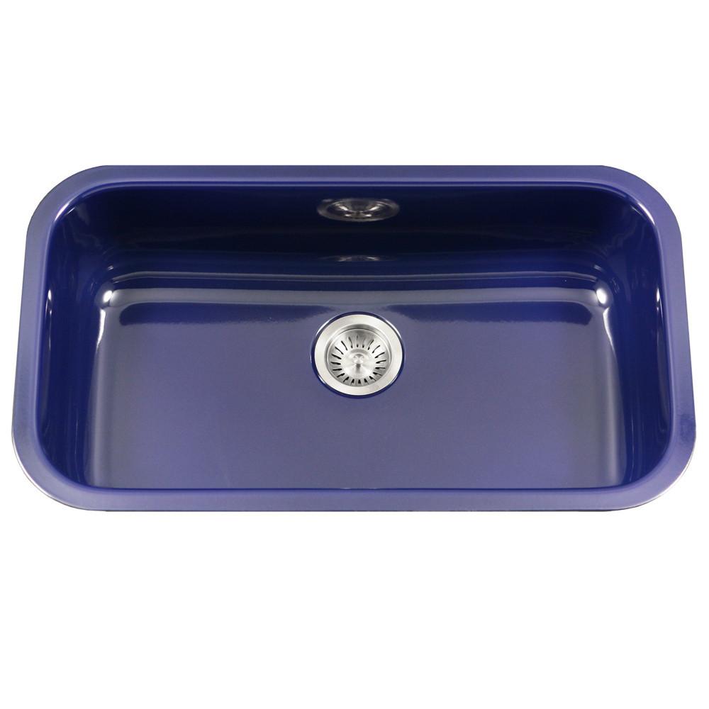 Houzer NB Porcela Series Porcelain Enamel Steel Undermount Large Single Bowl Kitchen Sink, Navy Blue Kitchen Sink - Undermount Houzer 