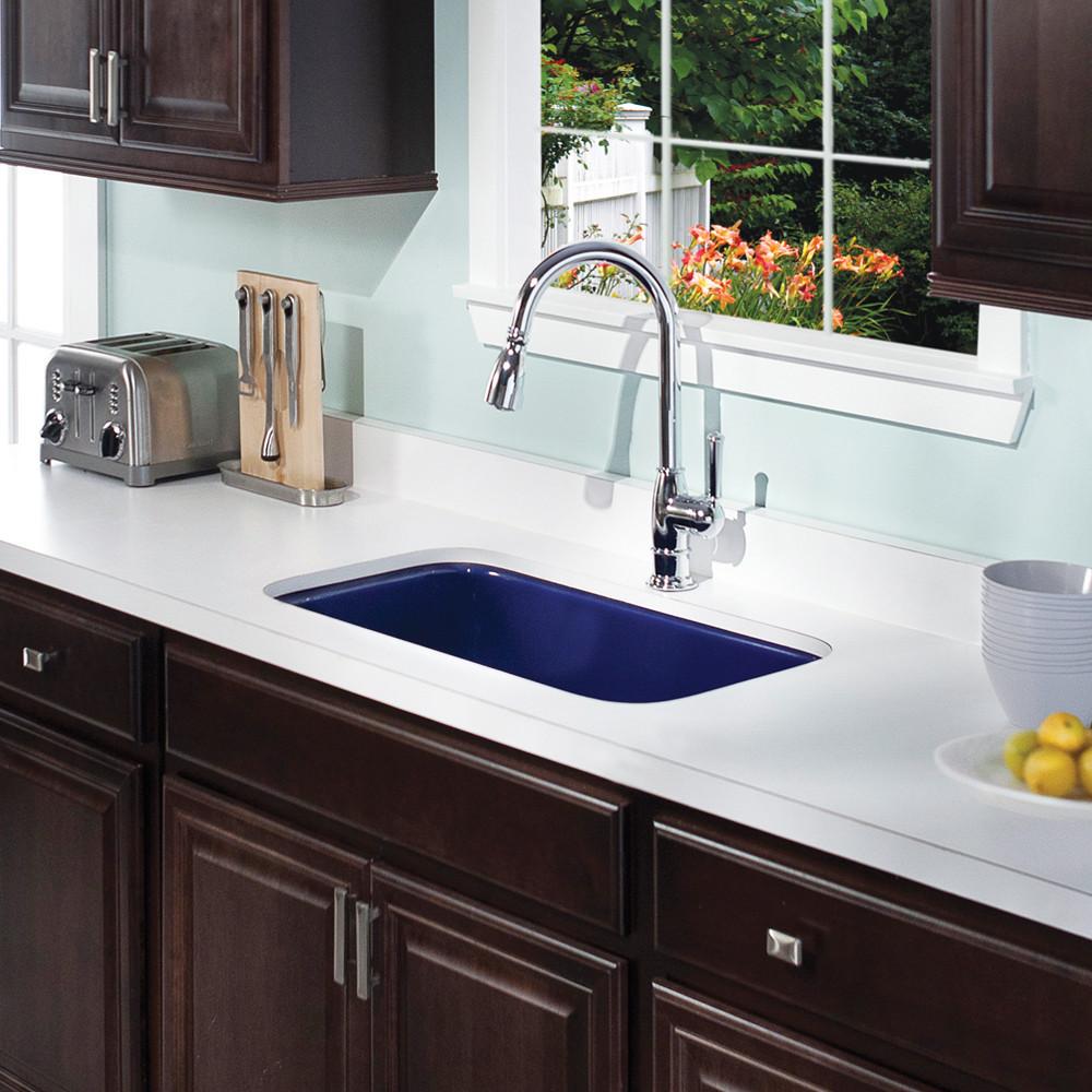 Houzer NB Porcela Series Porcelain Enamel Steel Undermount Large Single Bowl Kitchen Sink, Navy Blue Kitchen Sink - Undermount Houzer 