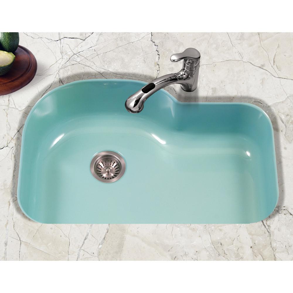Houzer MT Porcela Series Porcelain Enamel Steel Undermount Offset Single Bowl Kitchen Sink, Mint Kitchen Sink - Undermount Houzer 