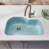 Thumbnail for Houzer MT Porcela Series Porcelain Enamel Steel Undermount Offset Single Bowl Kitchen Sink, Mint Kitchen Sink - Undermount Houzer 