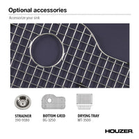 Thumbnail for Houzer NB Porcela Series Porcelain Enamel Steel Undermount Offset Single Bowl Kitchen Sink, Navy Blue Kitchen Sink - Undermount Houzer 