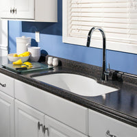 Thumbnail for Houzer WH Porcela Series Porcelain Enamel Steel Undermount Offset Single Bowl Kitchen Sink, White Kitchen Sink - Undermount Houzer 