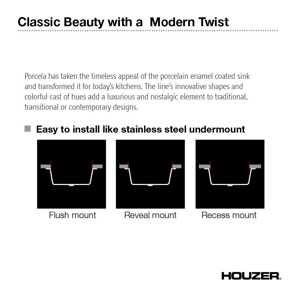 Houzer WH Porcela Series Porcelain Enamel Steel Undermount Offset Single Bowl Kitchen Sink, White Kitchen Sink - Undermount Houzer 
