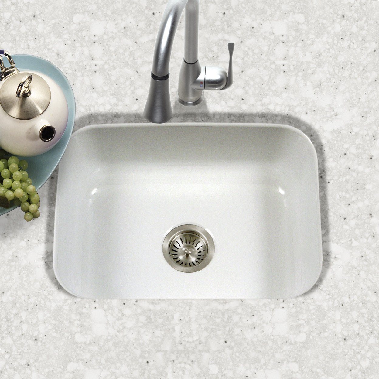 Houzer WH Porcela Series Porcelain Enamel Steel Undermount Single Bowl Kitchen Sink, White Kitchen Sink - Undermount Houzer 