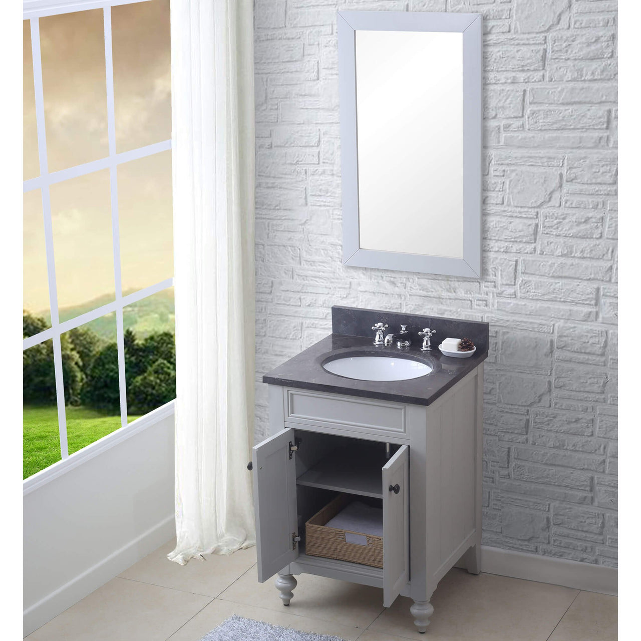 POTENZA 24" Earl Grey Single Sink Bathroom Vanity With Framed Mirror And Faucet Vanity Water Creation 