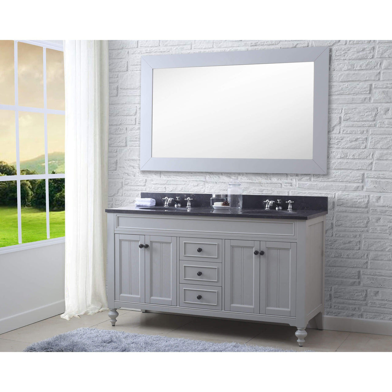 POTENZA 60" Earl Grey Double Sink Bathroom Vanity With Matching Framed Mirror Vanity Water Creation 