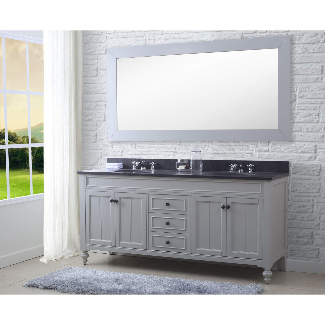POTENZA 72" Earl Grey Double Sink Bathroom Vanity With Large Framed Mirror Vanity Water Creation 