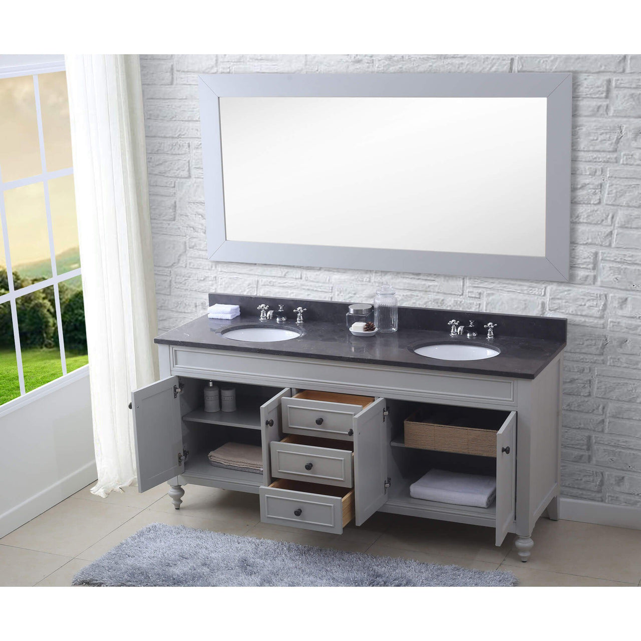 POTENZA 72" Earl Grey Double Sink Bathroom Vanity And Faucets Vanity Water Creation 