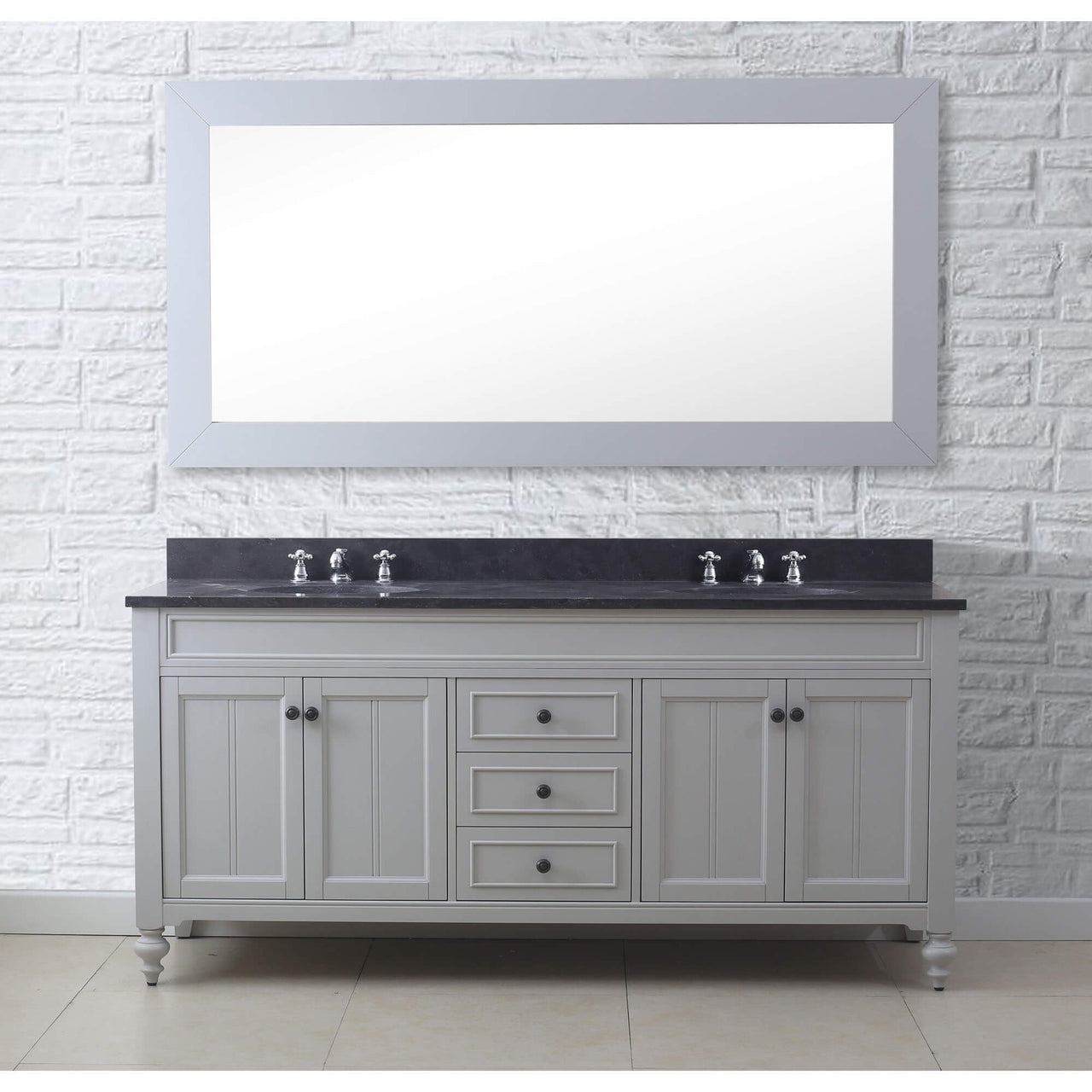 POTENZA 72" Earl Grey Double Sink Bathroom Vanity With Framed Mirror And Faucets Vanity Water Creation 