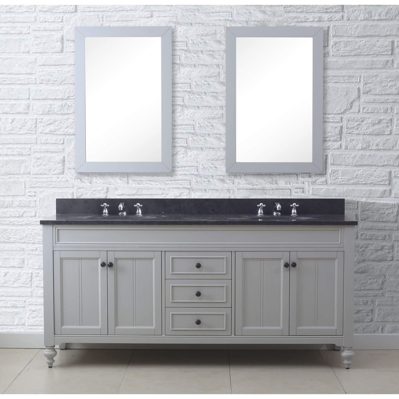 POTENZA 72" Earl Grey Double Sink Vanity With 2 Framed Mirrors And Faucets Vanity Water Creation 
