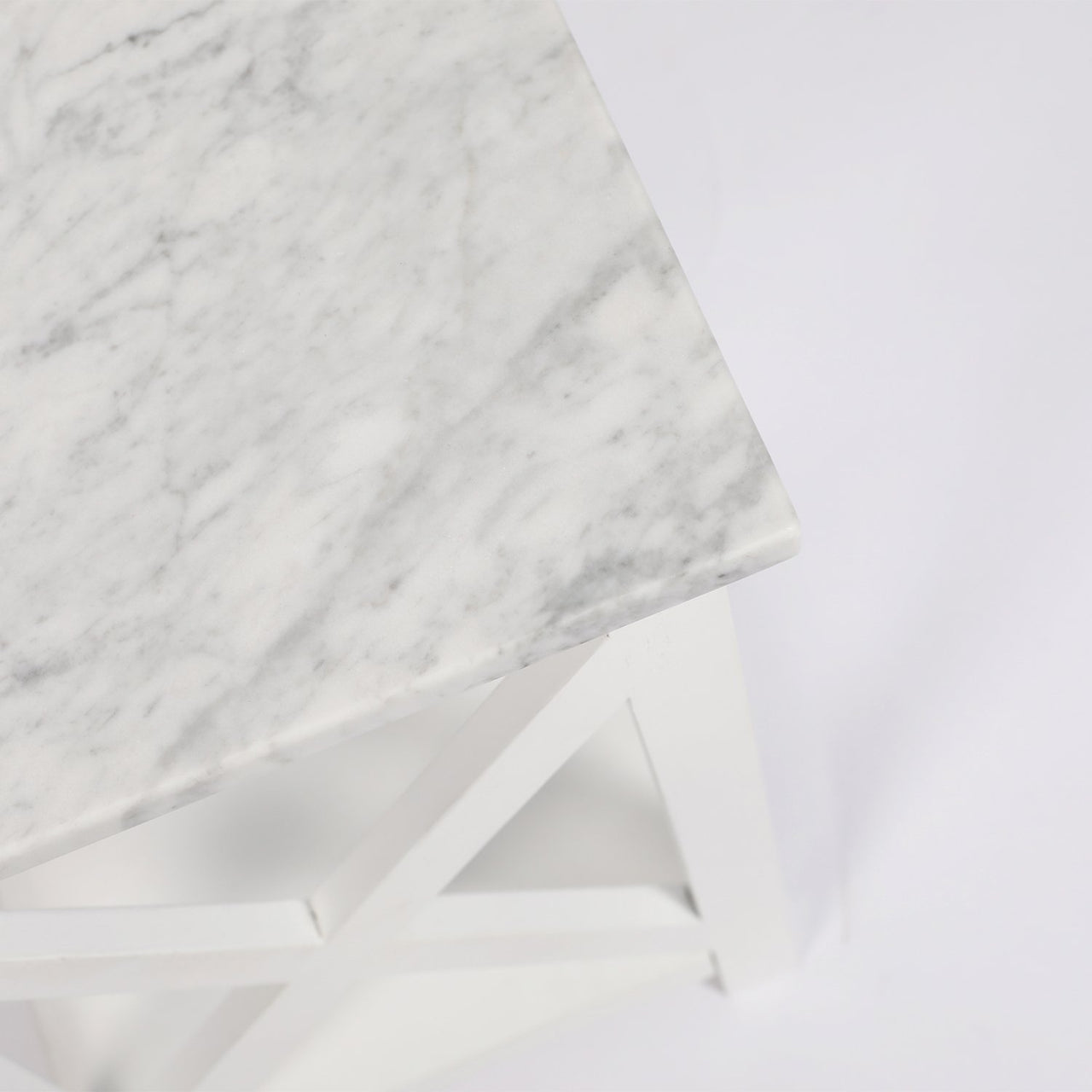 Agatha 15" Square Italian Carrara White Marble Side Table with Color Solid Wood Legs Writing Desk The Bianco Collection 