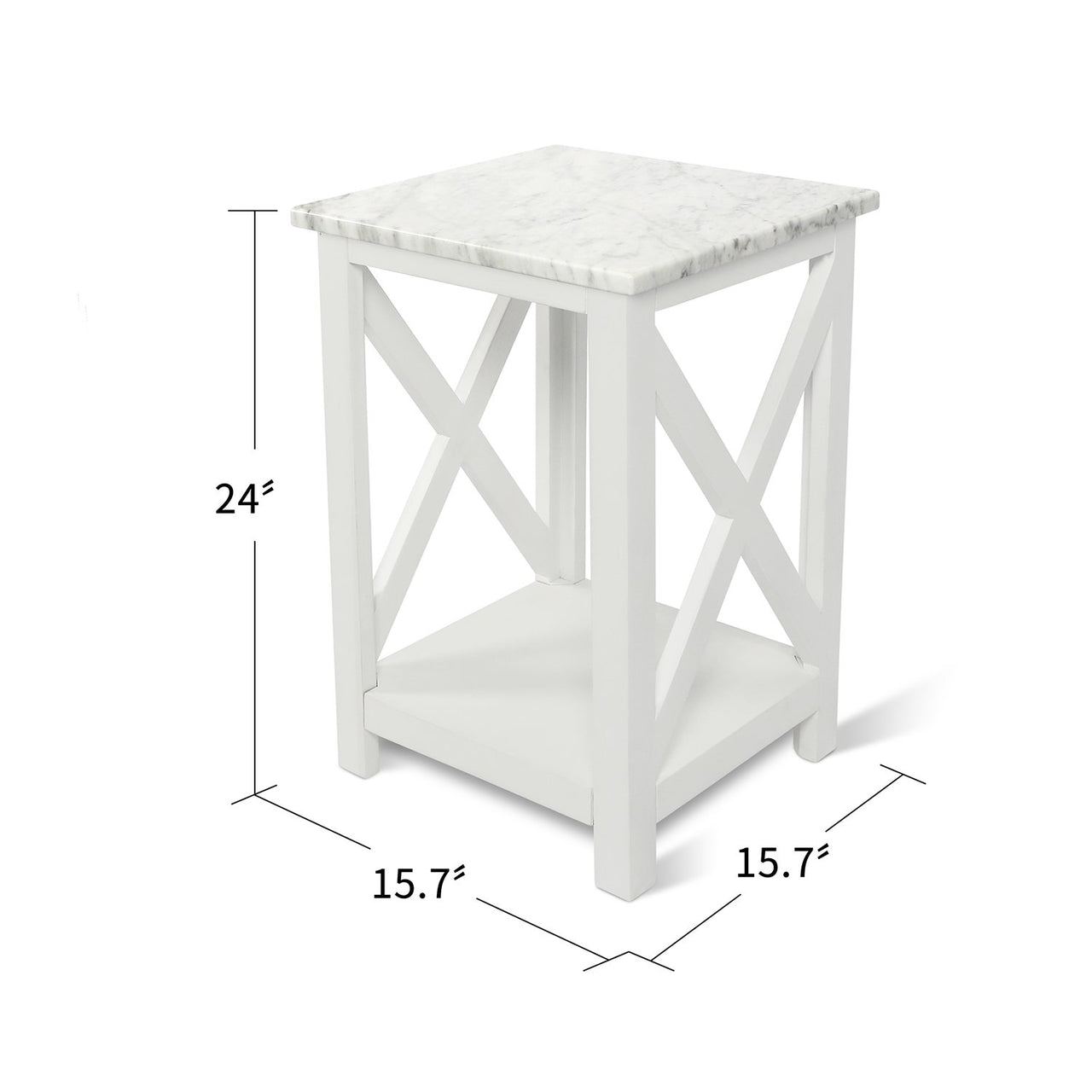 Agatha 15" Square Italian Carrara White Marble Side Table with Color Solid Wood Legs Writing Desk The Bianco Collection 