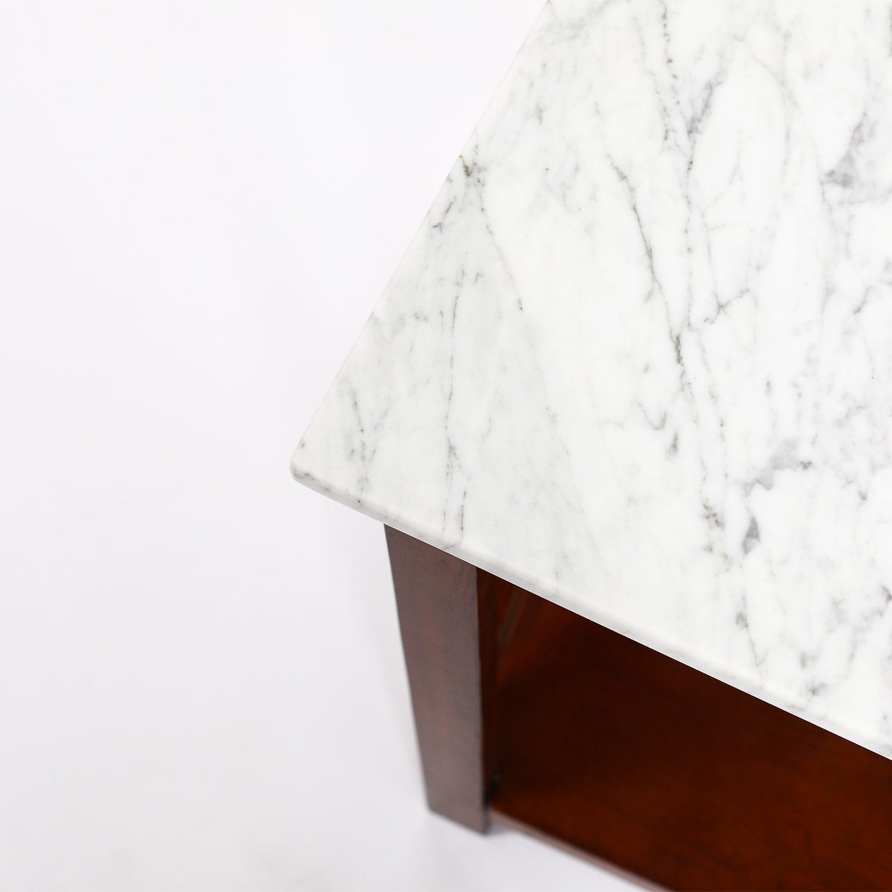 Agatha 15" Square Italian Carrara White Marble Side Table with Color Solid Wood Legs Writing Desk The Bianco Collection 