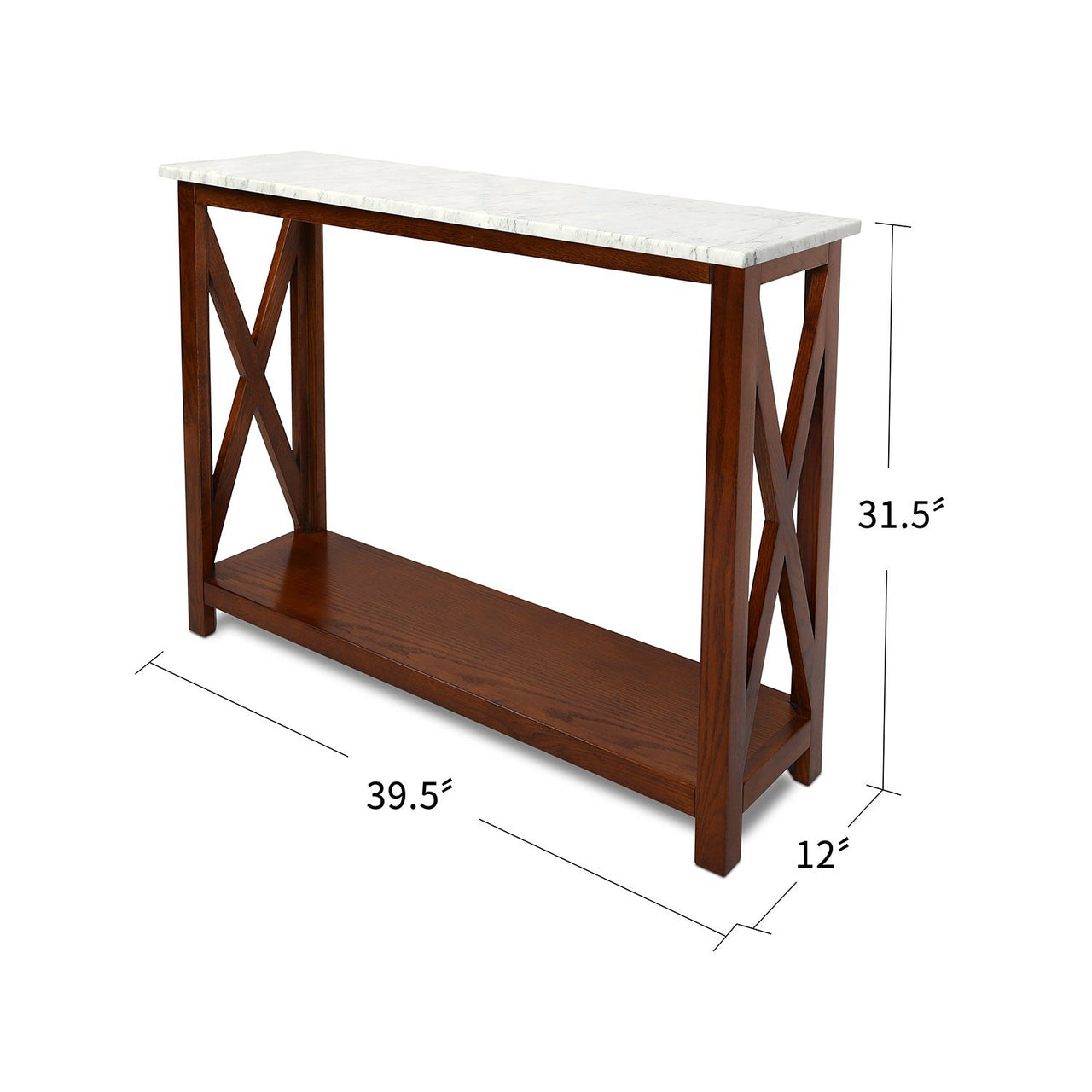 Agatha 39" Rectangular Italian Carrara White Marble Console Table with Color Solid Wood Legs Writing Desk The Bianco Collection 