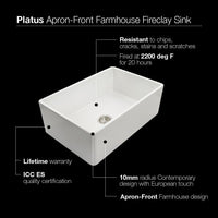 Thumbnail for Houzer WH Platus Series 30-Inch Apron-Front Fireclay Single Bowl Kitchen Sink, White Kitchen Sink - Apron Front Houzer 