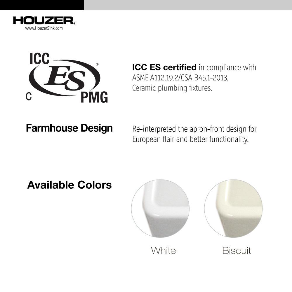 Houzer WH Platus Series 30-Inch Apron-Front Fireclay Single Bowl Kitchen Sink, White Kitchen Sink - Apron Front Houzer 