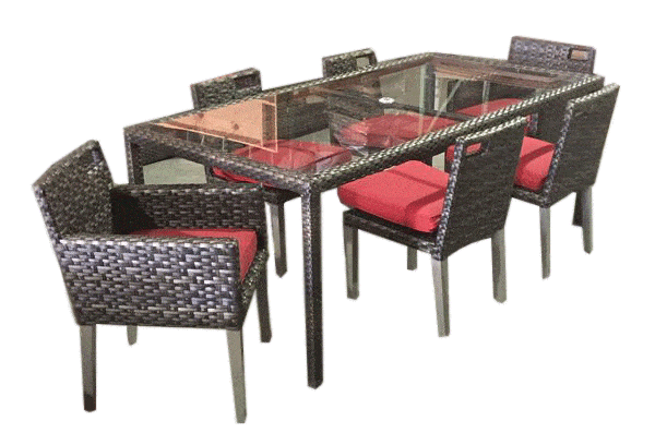 Panorama Red Dining Set Of 7 Outdoor Furniture Tuscan 