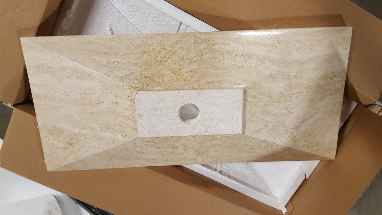 Cantrio Travertine Rectangle Vessel Bathroom Sink Stone Series Cantrio 