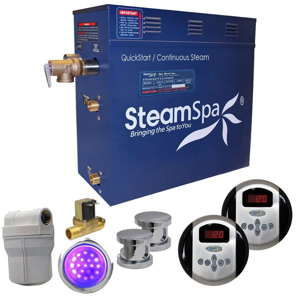 SteamSpa Royal 12 KW QuickStart Acu-Steam Bath Generator Package with Built-in Auto Drain in Polished Chrome Steam Generators SteamSpa 