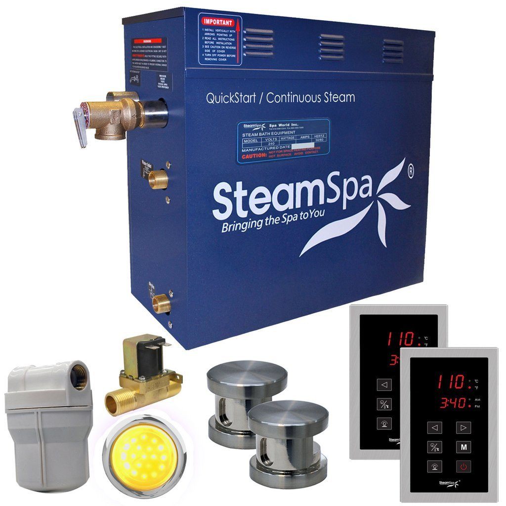 SteamSpa RYT1050BN-A Royal 10.5 KW QuickStart Acu-Steam Bath Generator Package with Built-in Auto Drain in Brushed Nickel Steam Generators SteamSpa 